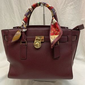 Merlot Michael Kors Hamilton Traveler Pebbled Leather Gold hardware/lock/key